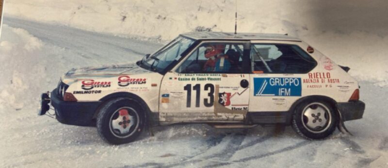 Massimo Bosonin alla guida della Fiat Ritmo 130 TC con cui ha partecipato al Rally della Valle d’Aosta nel 1987