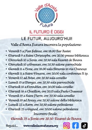 Elezioni Consiglio Valle: gli incontri sul territorio di Valle d’Aosta Futura