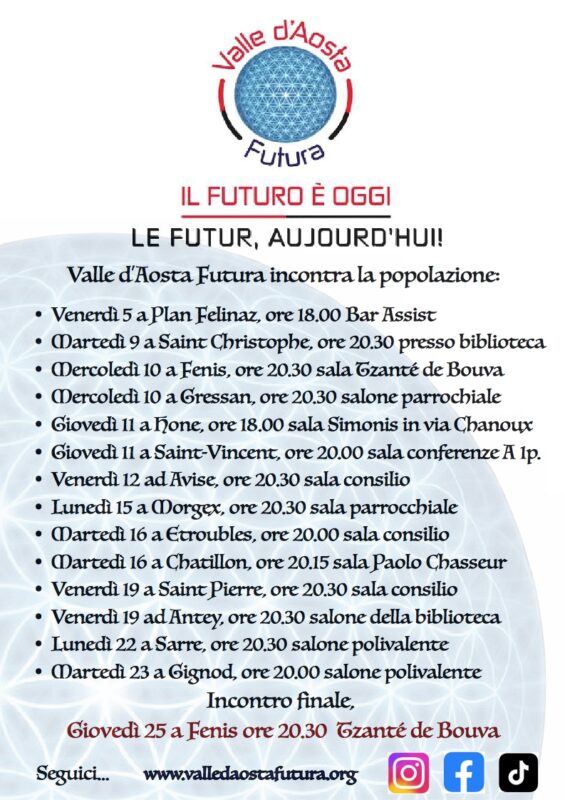 Elezioni Consiglio Valle: gli incontri sul territorio di Valle d’Aosta Futura