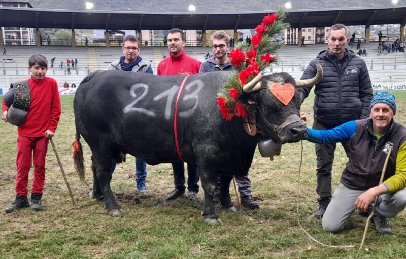 La premiazione di Bataille che ha conquistato il primo Combat des Communautés de Montagnes con, da sinistra, Gilles Péaquin, Alex Cerise, l’assessore Marco Carrel, Simone Gamerro, Roberto Bonin e Angelo Martignon