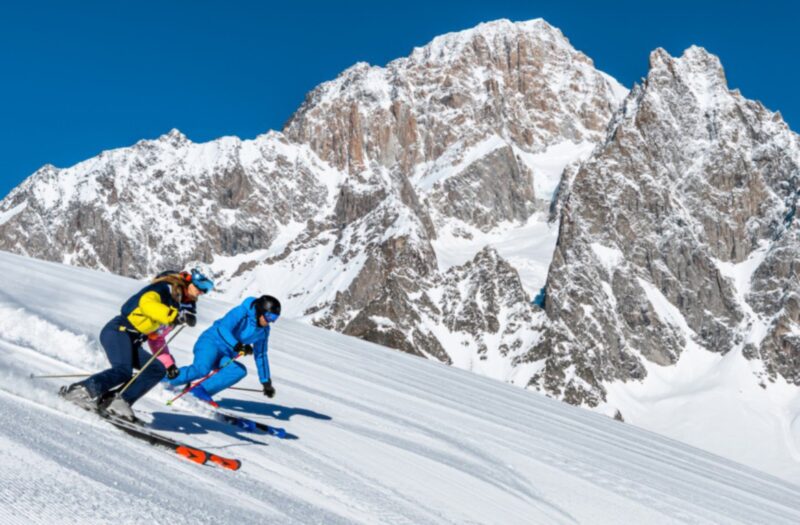 Courmayeur: lo sci di fronte al Monte Bianco