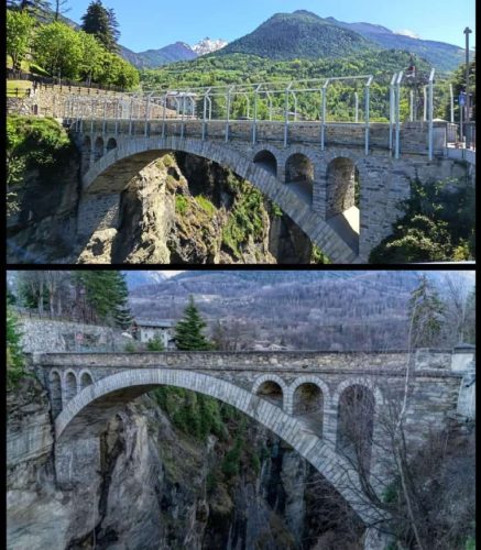 Il ponte di Introd prima e dopo il contestato intervento