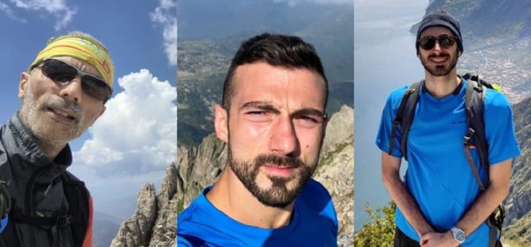 I 3 alpinisti trentini morti sulla parete nord del Gran Paradiso venerdì scorso, 12 giugno, con da sinistra Antonio Sardano, Maicol Zenatti e Sergio Martinelli