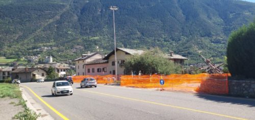 Un’immagine dell’area di cantiere, all’ingresso di St-Pierre arrivando da Aosta