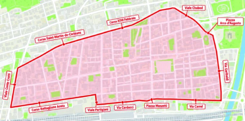 L’area nel centro di Aosta dove sarà vietato il consumo di alcolici all’aperto, previste multe salate per i trasgressori